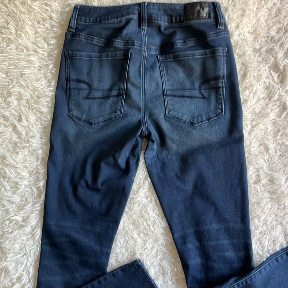 American Eagle Outfitters Super Stretch Hi-Rise Jegging Blue Dark Wash  Whiskers - Picture 4 of 5
